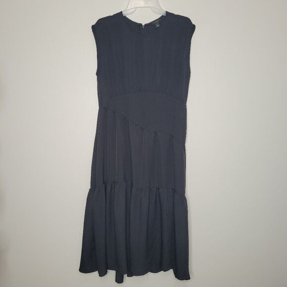 Halogen black asymmetric pannel tiered midi witchy career casual dress size med - Picture 2 of 7